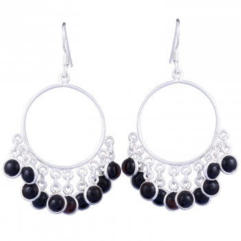 Pure silver round stone handcrafted ethnic design bezel earrings